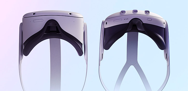 Meta Quest 2 and Meta Quest 3 vr headsets from above